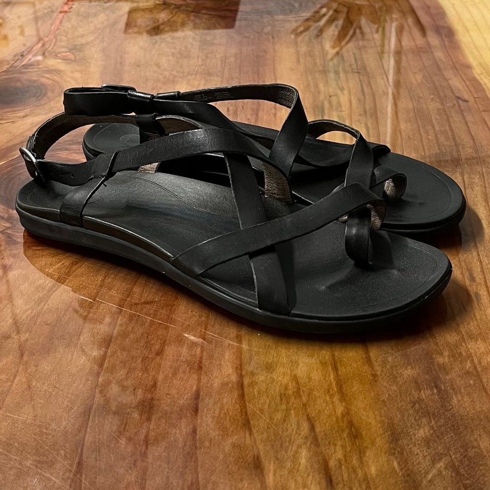 Olukai UPENA W Women’s Size  W10  Black Leather Strappy Sandals Shoes